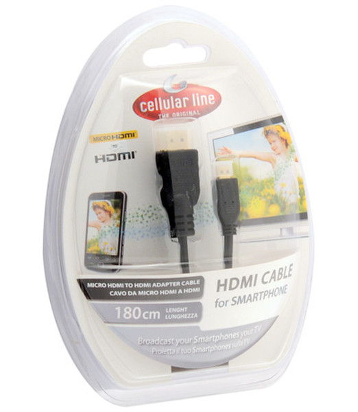 Cellular Line HDMI CABLE for Smartphone 1.8m Micro-HDMI HDMI Black