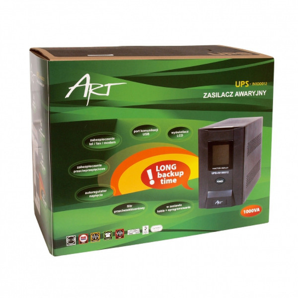Art Audio UPS-IN100012 1000VA 2AC outlet(s) Tower Black uninterruptible power supply (UPS)