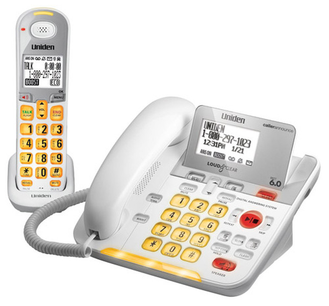 Uniden D3098 DECT Anrufer-Identifikation Weiß Telefon