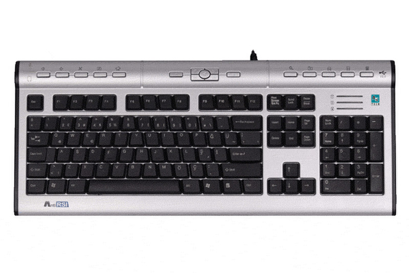 A4Tech X-Slim Keyboard USB+PS/2 QWERTY Немецкий, Английский Cеребряный клавиатура