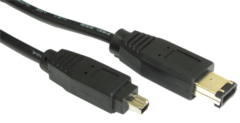Cables Direct 1m, firewire 6pin-4pin 1m 6-p 4-p Schwarz Firewire-Kabel