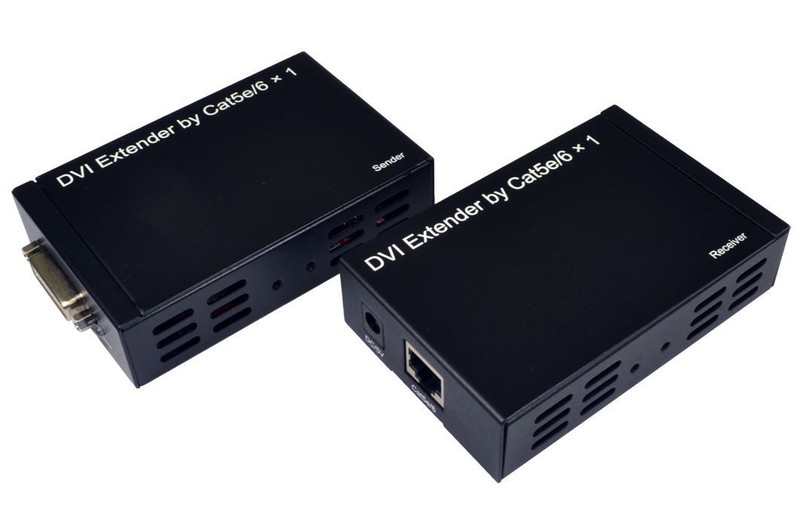 Cables Direct DVI Extender over Ethernet AV transmitter & receiver Black