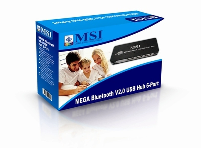 MSI Mega HUB 6-Port USB 2.0 + Bluetooth, black 480Mbit/s Black interface hub