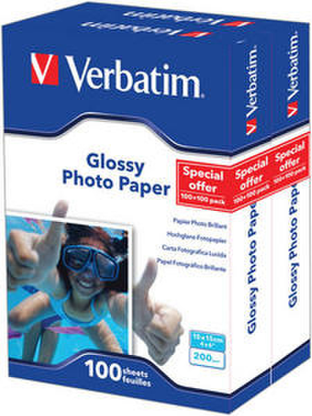 Verbatim Glossy Photo Paper 10x15cm 210gsm 2 x 100pk Разноцветный фотобумага