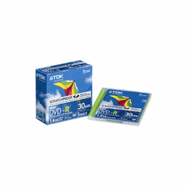 TDK DVD-R 1.4GB, 2x, 8cm, ScratchProof, 5-Pack 1.4ГБ DVD-R 5шт