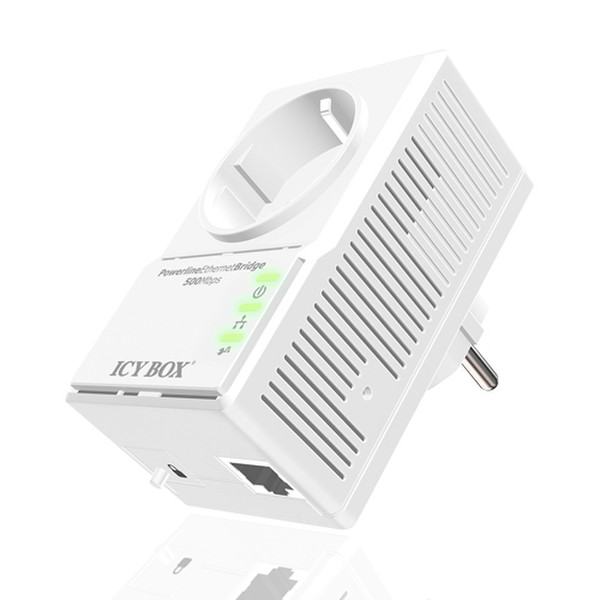 ICY BOX IB-PL550 500Mbit/s Eingebauter Ethernet-Anschluss Weiß 1Stück(e) PowerLine Netzwerkadapter