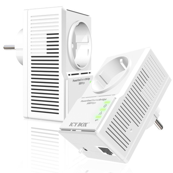 ICY BOX IB-PL550D 500Mbit/s Ethernet LAN White 2pc(s) PowerLine network adapter