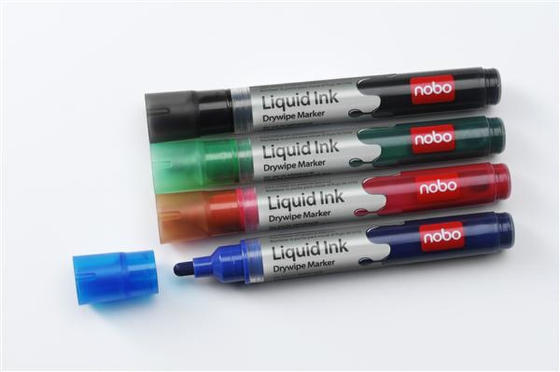 Nobo Liquid Ink Drymarkers Пулевидный наконечник Черный, Синий, Зеленый, Оранжевый, Пурпурный, Красный 12шт маркер