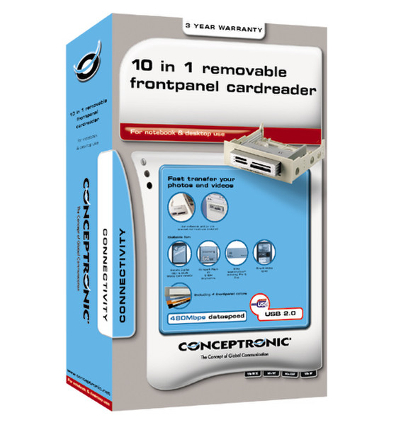 Conceptronic Concertronic 10 in 1 removable frontpanel cardreader Kartenleser