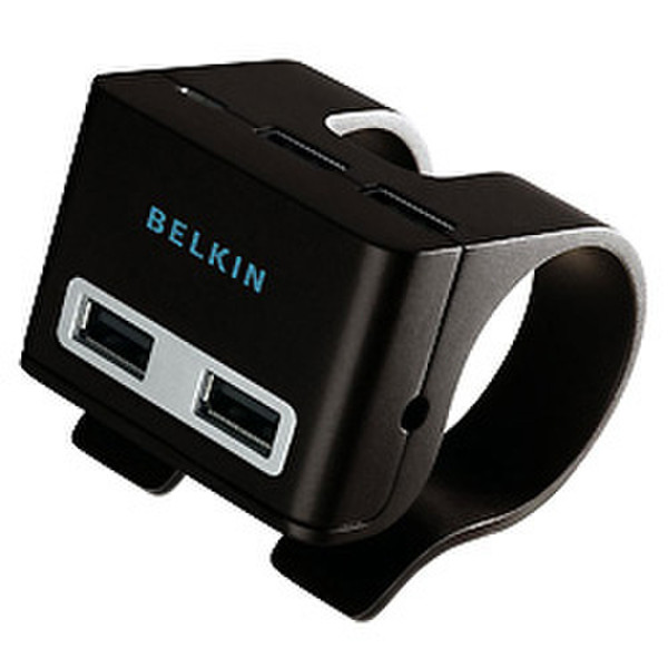 Belkin Clip on 4 USB ports 480Мбит/с Черный хаб-разветвитель