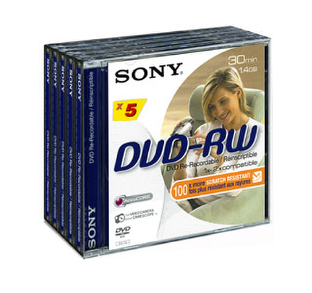 Sony Mini DVD-RW/8cm 30min 4+1pk 1.4GB DVD-RW 5Stück(e)