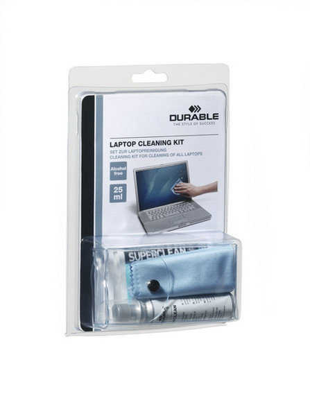 Durable Laptop cleaning kit Screens/Plastics Equipment cleansing wet/dry cloths & liquid 25ml