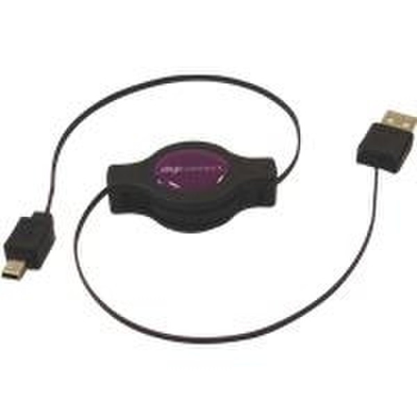 Digiconnect Retractable USB2.0 Cable 1.2m 1.2m Mini-USB B USB A Black USB cable