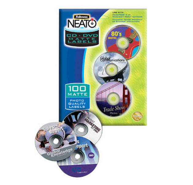 Fellowes Neato CD/DVD Labels-Matte, 100 pack label printer