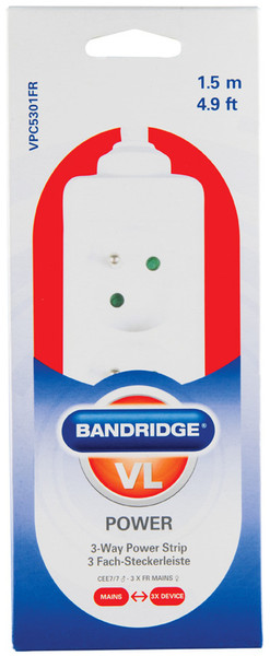 Bandridge VPC5301FR 3AC outlet(s) 1.5m Weiß Verlängerungskabel