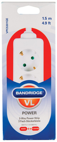 Bandridge VPC5301GE 3AC outlet(s) 1.5m Weiß Verlängerungskabel