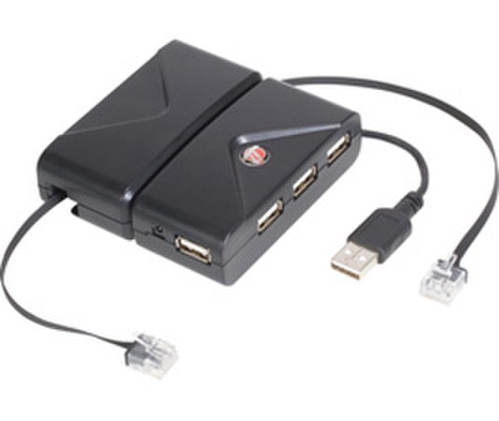 Targus Travel USB 2.0 4-port Hub + Ethernet Cable 480Mbit/s Schwarz Schnittstellenhub