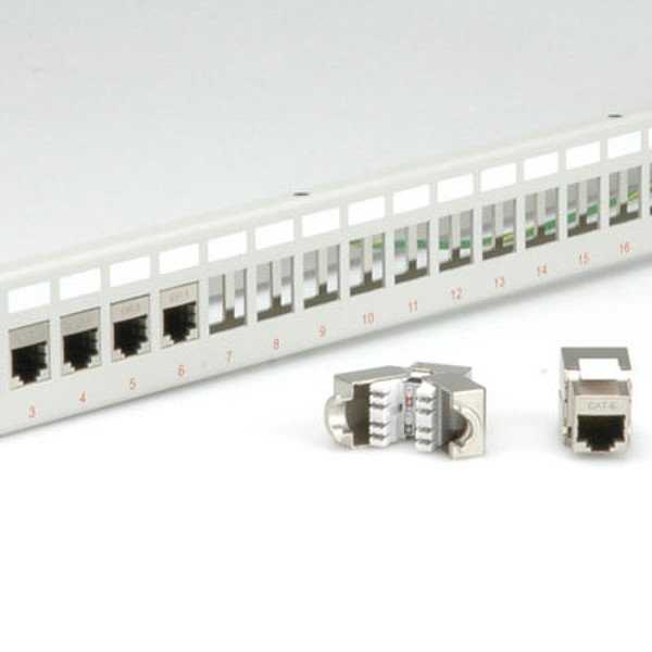 Rotronic Keystone 19'' Module frame Cat.5/Cat.6/Cat.6a, 24 Ports, shielded light grey