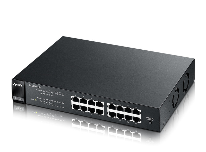 ZyXEL ES1100-16P Unmanaged L2 Fast Ethernet (10/100) Power over Ethernet (PoE) Black