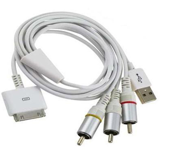 eSTUFF 1.2m, iPad/iPhone > 3xRCA+USB 3.0, M/M 1.2m Apple 30-p 3 x RCA + USB White mobile phone cable