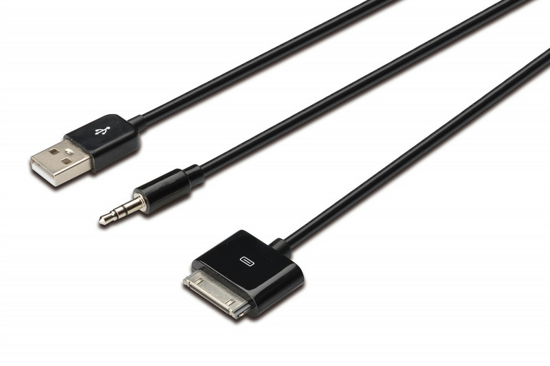 ASSMANN Electronic DB-600102-005-S 0.5м Apple 30-p USB + 3.5mm Черный дата-кабель мобильных телефонов