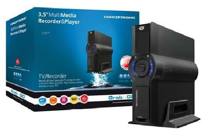 Conceptronic Grab'n'GO 3.5” Multi Media Recorder&Player, 500GB Black digital media player