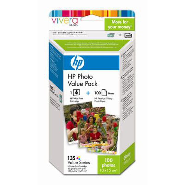 HP 135 Series Photo Value Pack with Vivera Inks-10 x 15 cm/100 sht