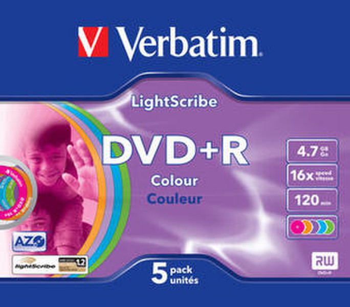 Verbatim DVD+R Lightscribe Colour V1.2 4.7ГБ DVD+R 5шт