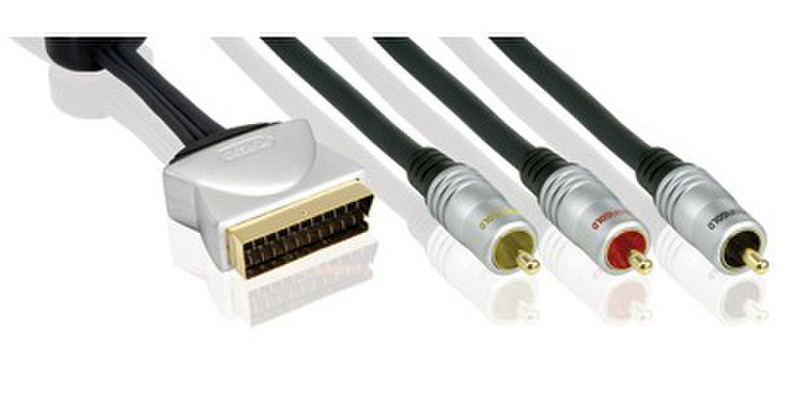 Profigold PGV523 3m SCART (21-pin) 3 x RCA Schwarz, Silber Videokabel-Adapter