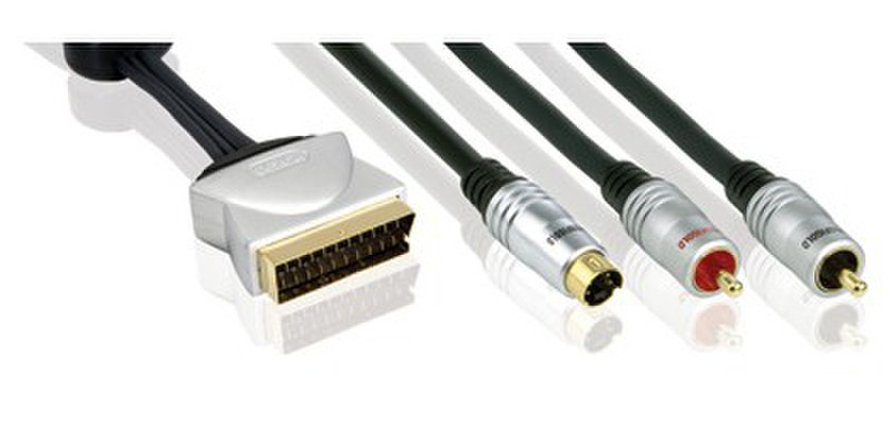 Profigold PGV532 1.5m SCART (21-pin) 2 x RCA + S-Video Schwarz, Silber Videokabel-Adapter
