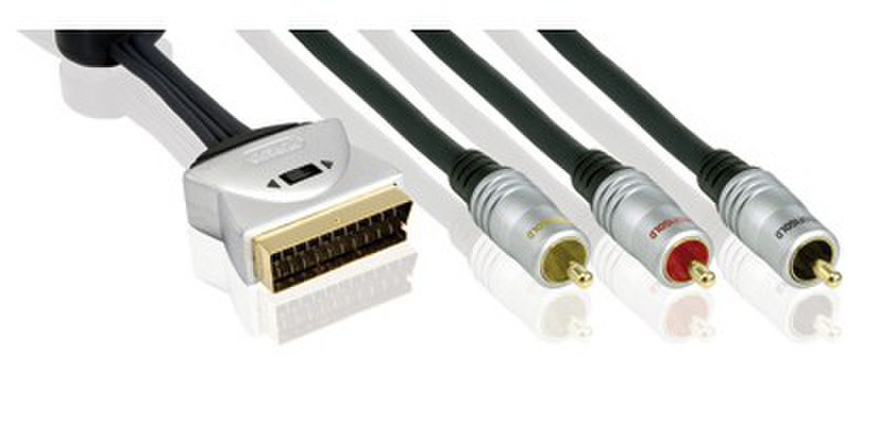 Profigold PGV7544 1.5m SCART (21-pin) 3 x RCA Schwarz, Silber Videokabel-Adapter