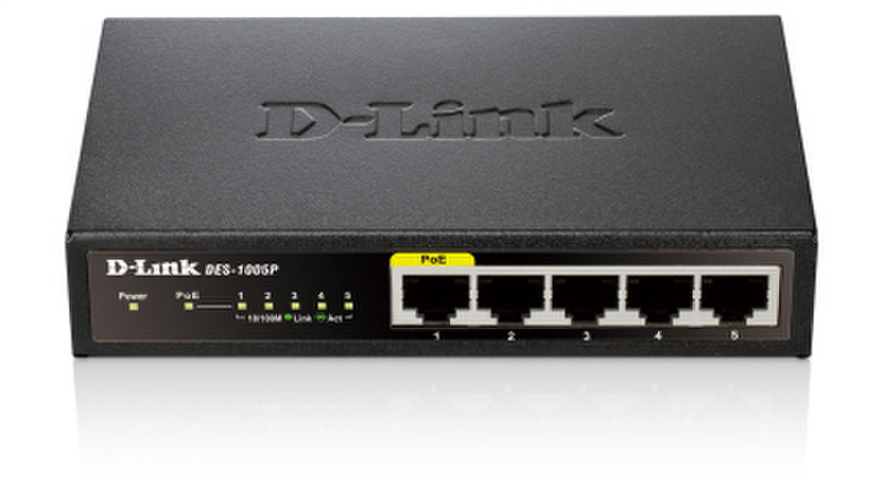 D-Link DES-1005P Неуправляемый Power over Ethernet (PoE) Черный сетевой коммутатор