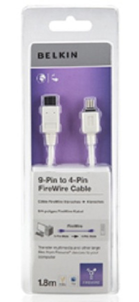 Belkin 1.8m FireWire800 1.8м 9-p 4-p Белый FireWire кабель