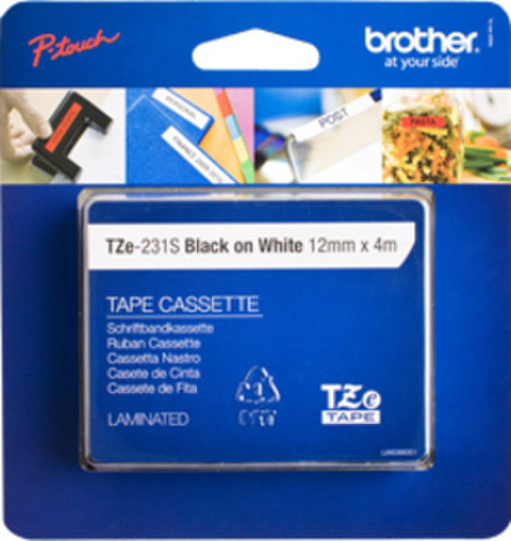 Brother TZE-231S Black on white TZe label-making tape