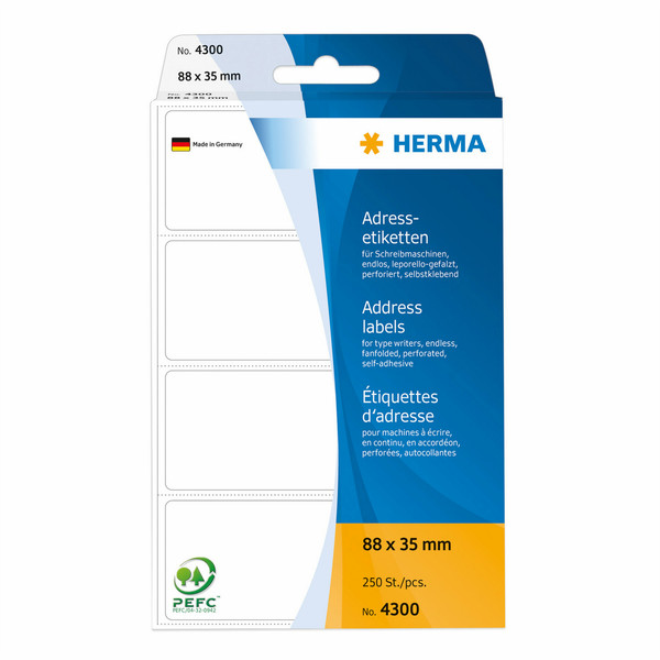 HERMA Address labels for typewriters continous fanfolded 88x35 mm white paper matt 250 pcs.