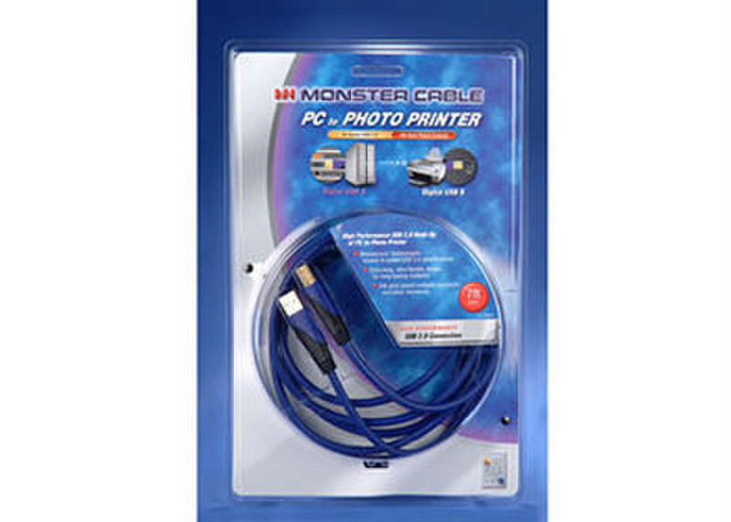 Monster Cable PC to Photo Printer : High-Speed USB 2.0 6м Синий кабель USB