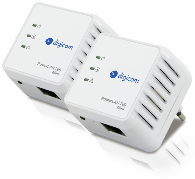 Digicom PL202-A01 200Mbit/s Eingebauter Ethernet-Anschluss Weiß 2Stück(e) PowerLine Netzwerkadapter