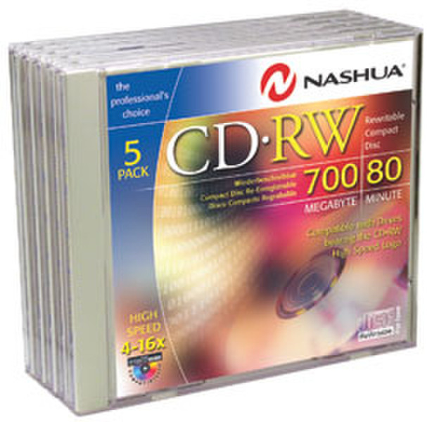 Nashua 5-pack CD-RW, jewelcas 80min./700MB, 16x CD-RW 700MB 5Stück(e)