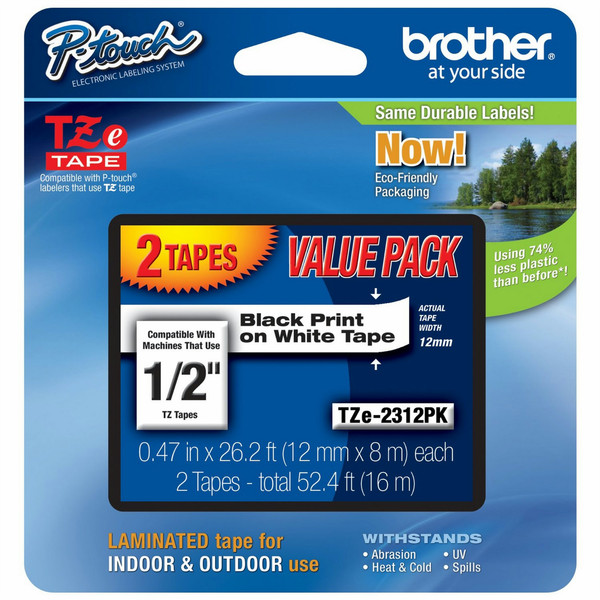 Brother TZE2312PK Black on white TZe label-making tape