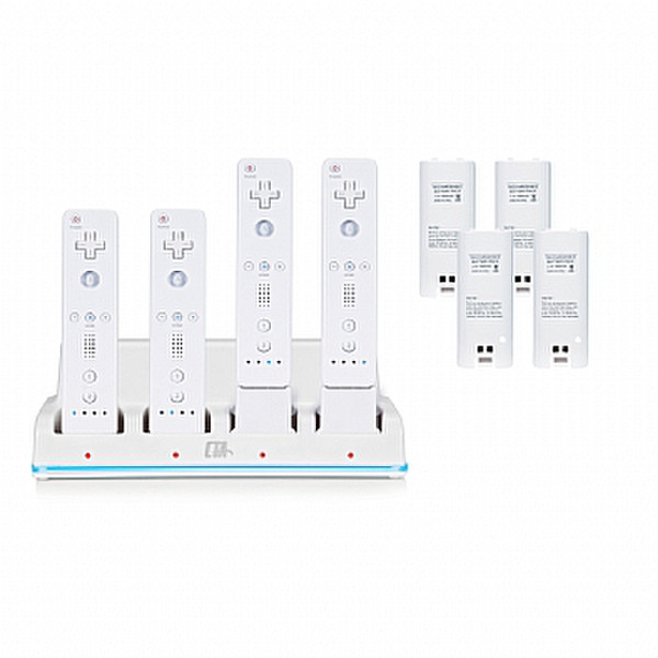 CTA Digital Quadruple Charge Station with 4 Rechargeable Batteries for Wii 1800mAh White