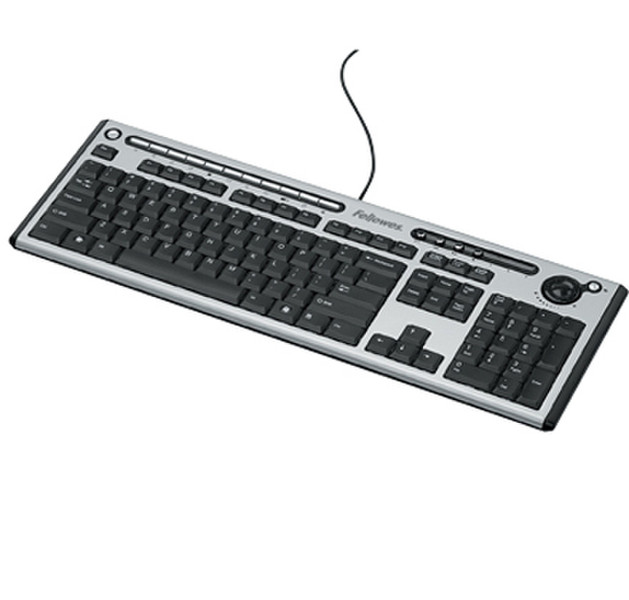 Fellowes Slimline Multi Media Keyboard w/Antimicrobial Protection USB keyboard