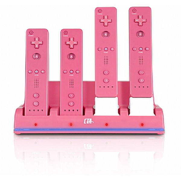 CTA Digital Pink Quadruple Charge Station With 4 Rechargeable Batteries for Wii 1800mAh Pink
