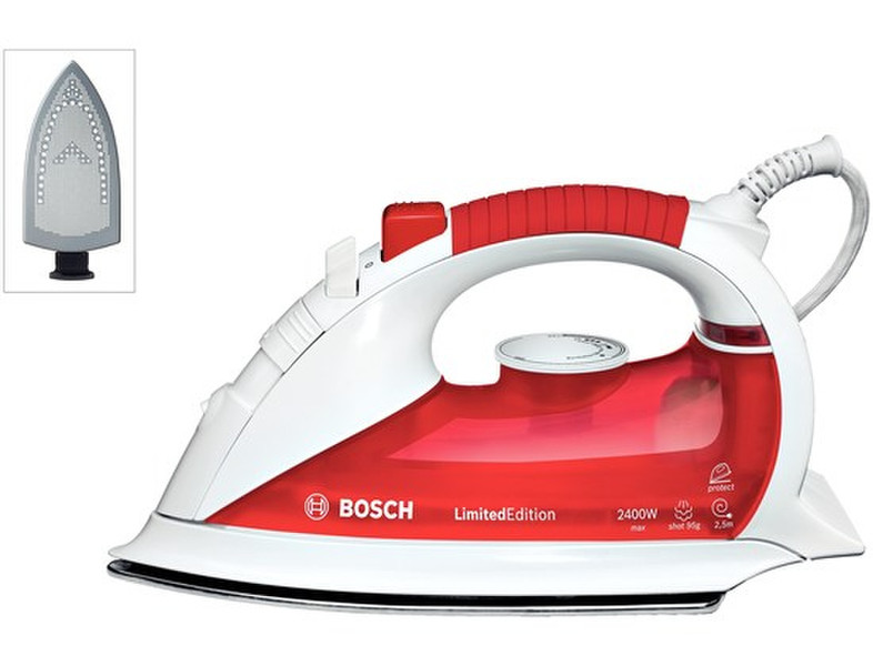 Bosch TDA8308RE Trocken- & Dampfbügeleisen Edelstahl-Bügelsohle 2400W Rot, Weiß Bügeleisen