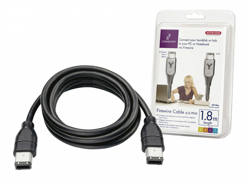 Sitecom Firewire cable 6/6 pin 1.8m 1.8m Black firewire cable