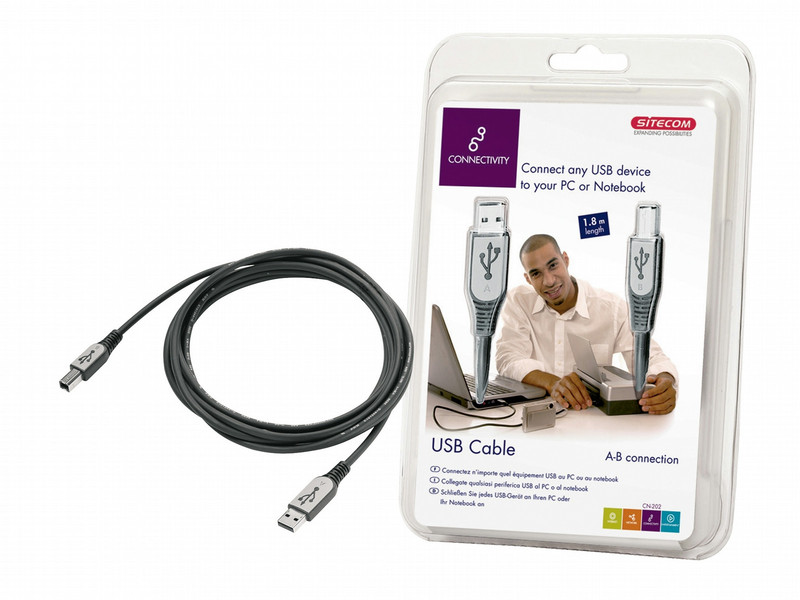 Sitecom USB A/B cable – 1.8m 1.8м Черный кабель USB