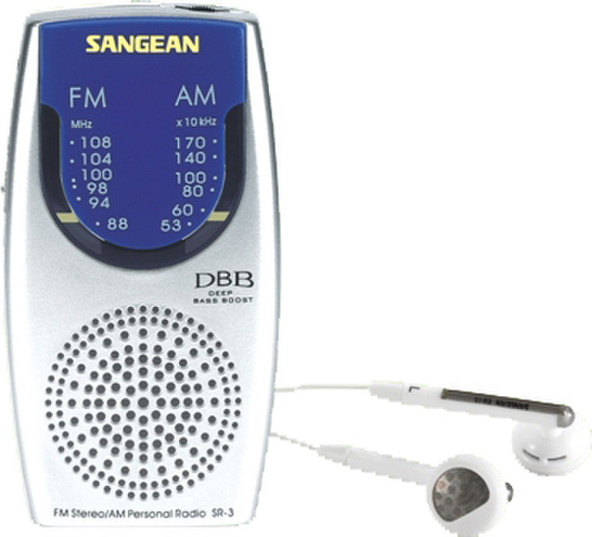 Sangean AM/FM Stereo Portable Radio Портативный Аналоговый Cеребряный радиоприемник