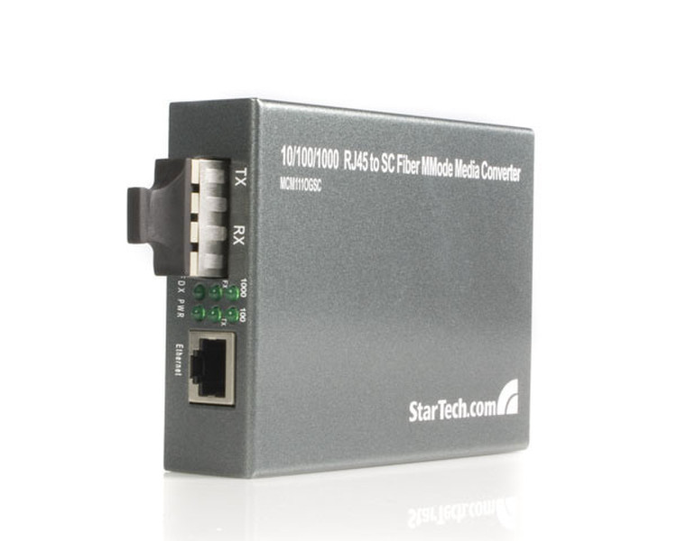 StarTech.com RJ45 to SC Fiber Multi Mode Media Converter Fiber Optic SC Female RJ45 Female Grey cable interface/gender adapter