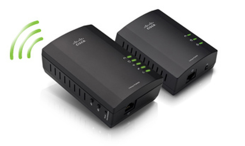 Cisco PLWK400 200Mbit/s Eingebauter Ethernet-Anschluss WLAN Schwarz 2Stück(e) PowerLine Netzwerkadapter