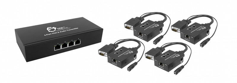 Siig VGA 4-Display Native Extender Kit AV transmitter & receiver Black