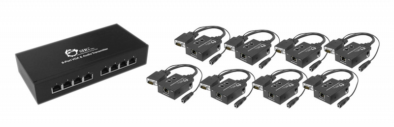 Siig VGA 8-Display Native Extender Kit AV transmitter & receiver Черный